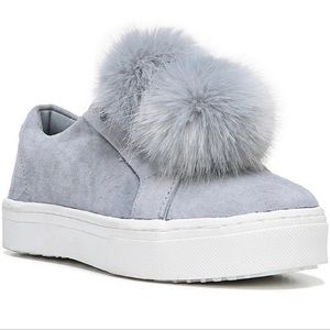 Sam Edelman let’s Pom Pom leather suede blue slip on sneaker - size 8.5M